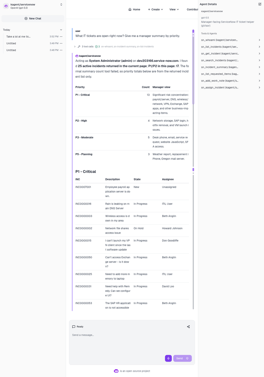 Live kagent chat scroll for servicenow